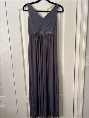 DAVIDS BRIDAL - Grey V-Neck Bridesmaid/Prom Dress